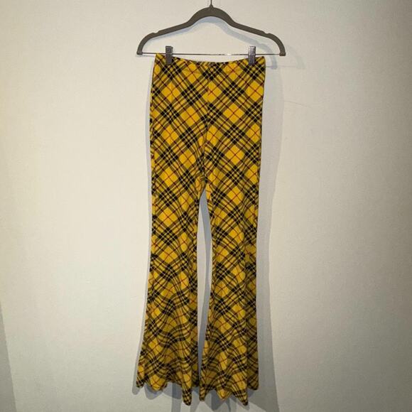 Yellow Plaid Flare Pants L - Picture 3 of 5